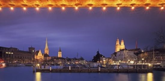 Switzerland Zurich Cityscape of Zurich at Christmas Canvas Art - Panoramic Images (24 x 12)