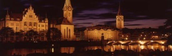 Switzerland Zurich Limmat River Canvas Art - Panoramic Images (36 x 12)