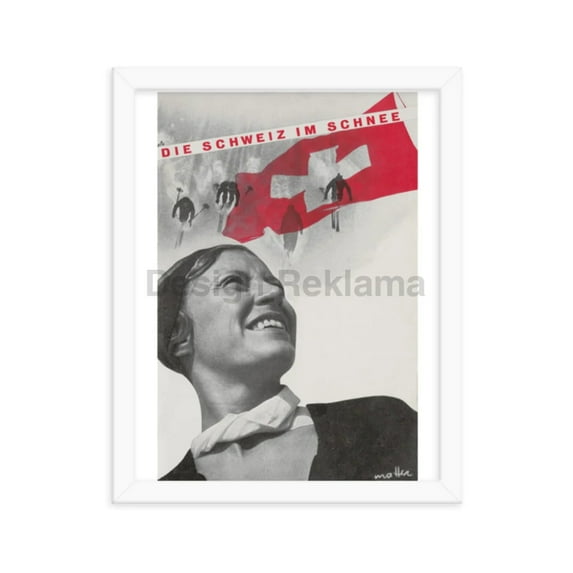 Switzerland in Snow, 1935. Designed by Herbert Matter. Framed Vintage Travel Poster