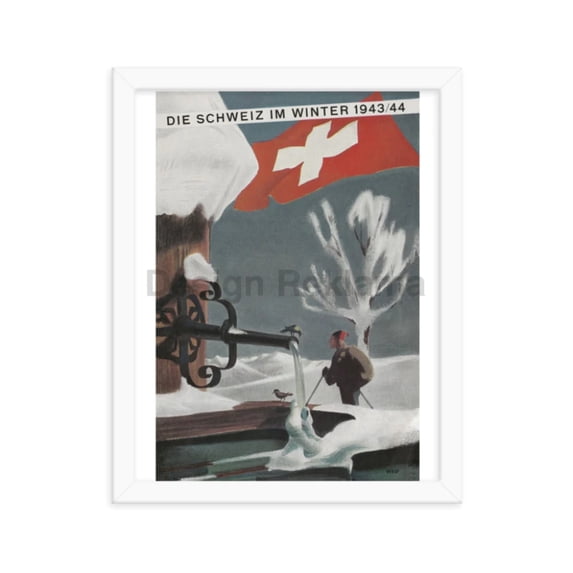 Switzerland in Winter, 1943. Framed Vintage Travel Poster