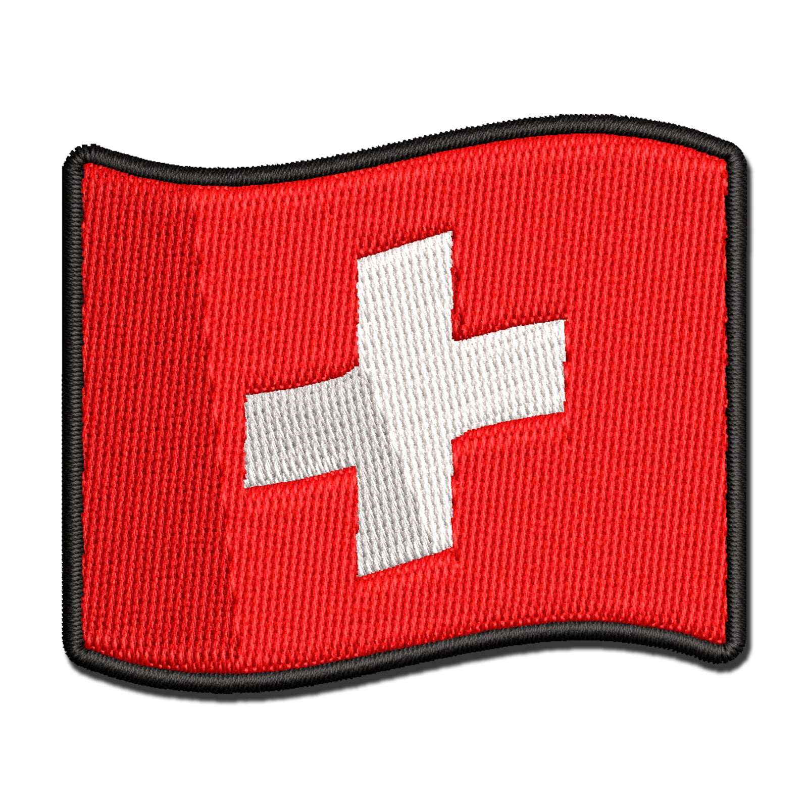 Switzerland with Waving Flag Cute Applique Multi-Color Embroidered Iron-On Patch - 3.5 Inch Large