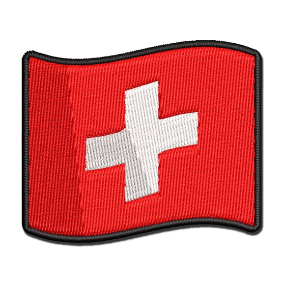 Switzerland with Waving Flag Cute Applique Multi-Color Embroidered Iron-On Patch - 3 Inch Medium