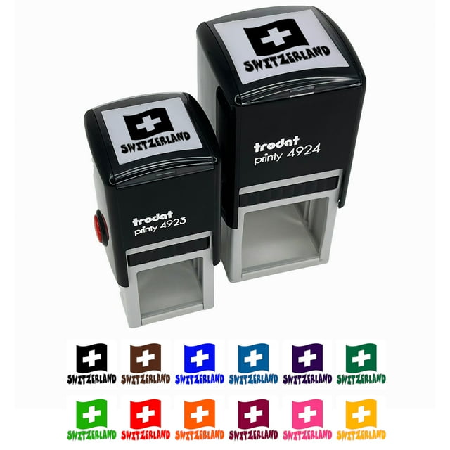 Switzerland with Waving Flag Cute Self-Inking Rubber Stamp Ink Stamper - Black Ink - Small 1 Inch