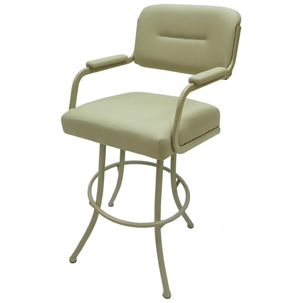 Beige Vinyl Swivel Bar Stool with Metal Frame and Arm Caps