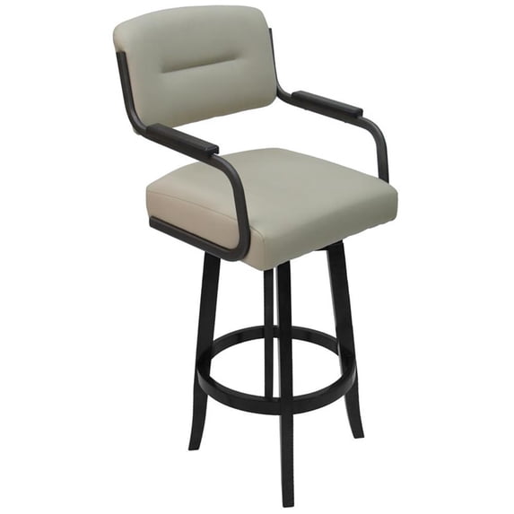 Swivel 30" Bar Stool - M-115 - Beige Vinyl - Metal Grey Frame Wood Base