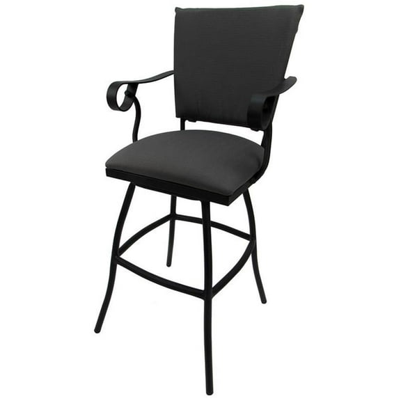 Swivel 30" Outdoor Bar Stool Jenna Arms-Dark Gray Fabric-Black Metal