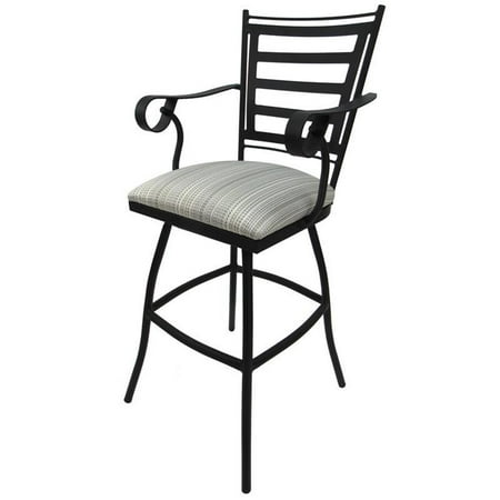Swivel Outdoor Bar Stool 30" Seat - Jenna - Natural Fun Cream Fabric - Black