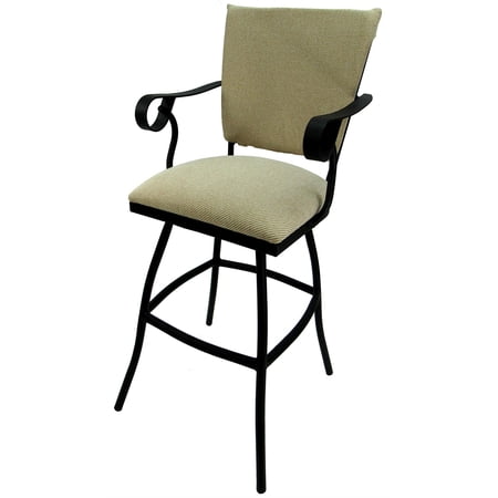 Swivel 30" Outdoor Bar Stool Jenna Arms-Beige Fabric-Black Metal