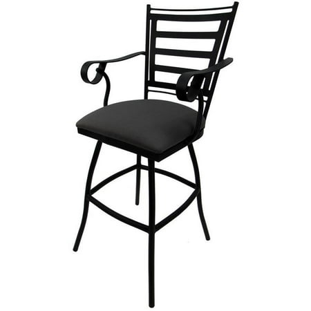 Swivel 30" Outdoor Bar Stool Jenna Arms-Dark Gray Fabric-Black Metal