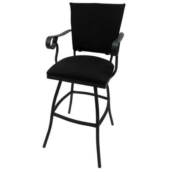 Swivel 30" Outdoor Bar Stool Jenna Arms-Black Fabric-Black Metal
