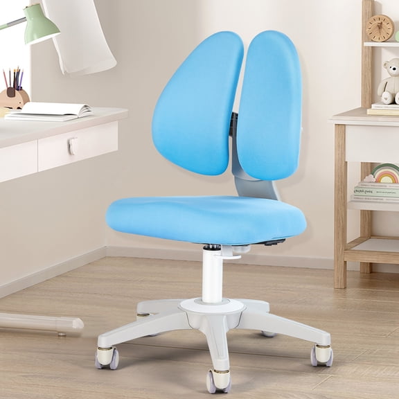 Swivel 360°Armless Kids Study Chair Height & Seat Depth Adjustable Ergonomic Boys Student with Sit Brake Casters(Blue)
