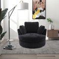 thumbnail image 1 of Swivel Accent Barrel Chair, 42.2" Modern Chenille Upholstered Oversized Arm Chair with 3 Removable Pillows and Metal Base 360 Degree Swivel Round Sofa Cozy Club Chair for Living Room, Black, 1 of 7