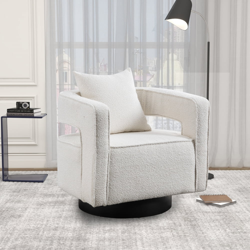 Swivel Accent Barrel Chair, Boucle Fabric Armchair with Curved Open ...
