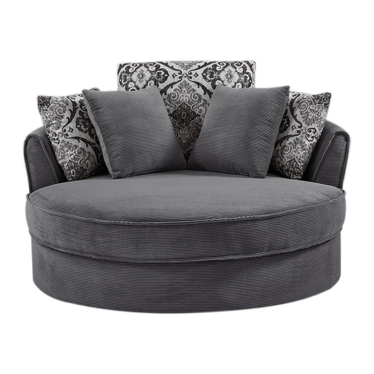 Swivel Accent Barrel Chair Grey Corduroy Round Sofa Chair with 5