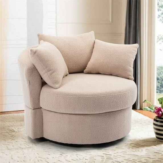 Swivel Accent Barrel Chair, Modern Akili Oversized Armchair Leisure Chair with 3 Pillows, Single Reading Sofa Chair Upholstered Chair Daddy Chair for Hotel Living Room Office, Camel