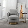thumbnail image 1 of Swivel Accent Barrel Chair, Modern Round Armchair with Metal Base, Comfy Teddy Fabric Upholstered Reading Chair for Living Room, Bedroom, Office, Grey, 1 of 8