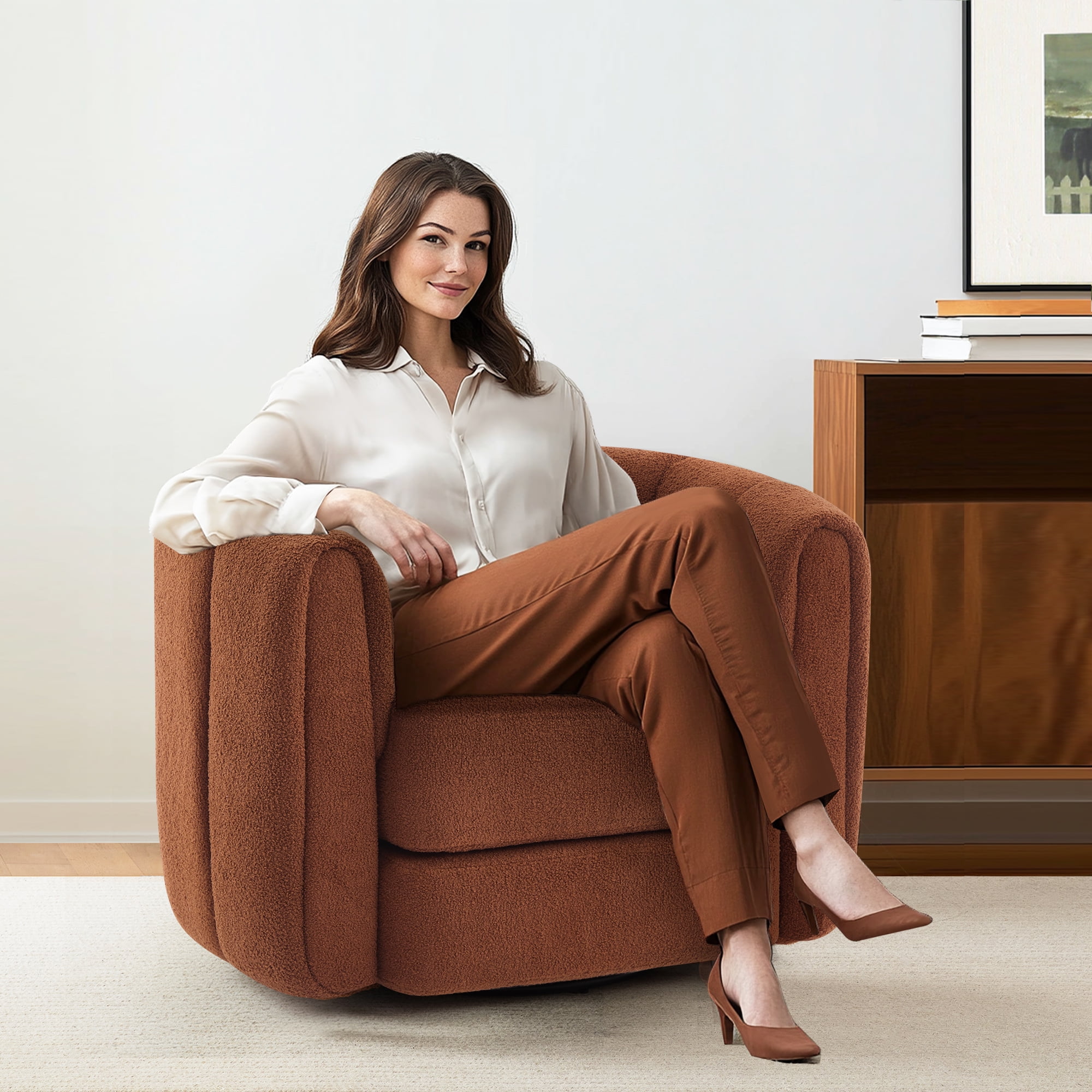 Swivel Accent Barrel Chair, Modern Round Armchairs with Upholstered