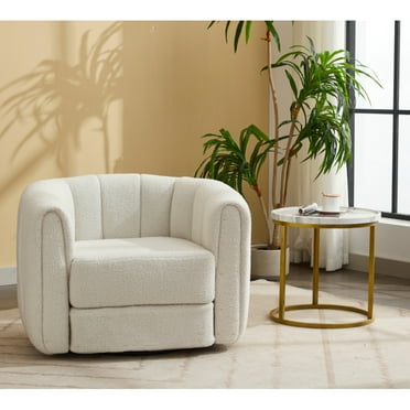 Swivel Accent Barrel Chair, Modern Round Armchairs with Upholstered, Comfy Swivel Accent Chair for Living Room