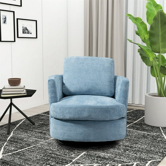 Swivel Accent Barrel Chair, Round Accent Sofa Chair with Pillow, Upholstered Single Club Leisure Chair, Chenille Oversized Armchair for Living Room Bedroom Lounge Hotel Office, Light Blue