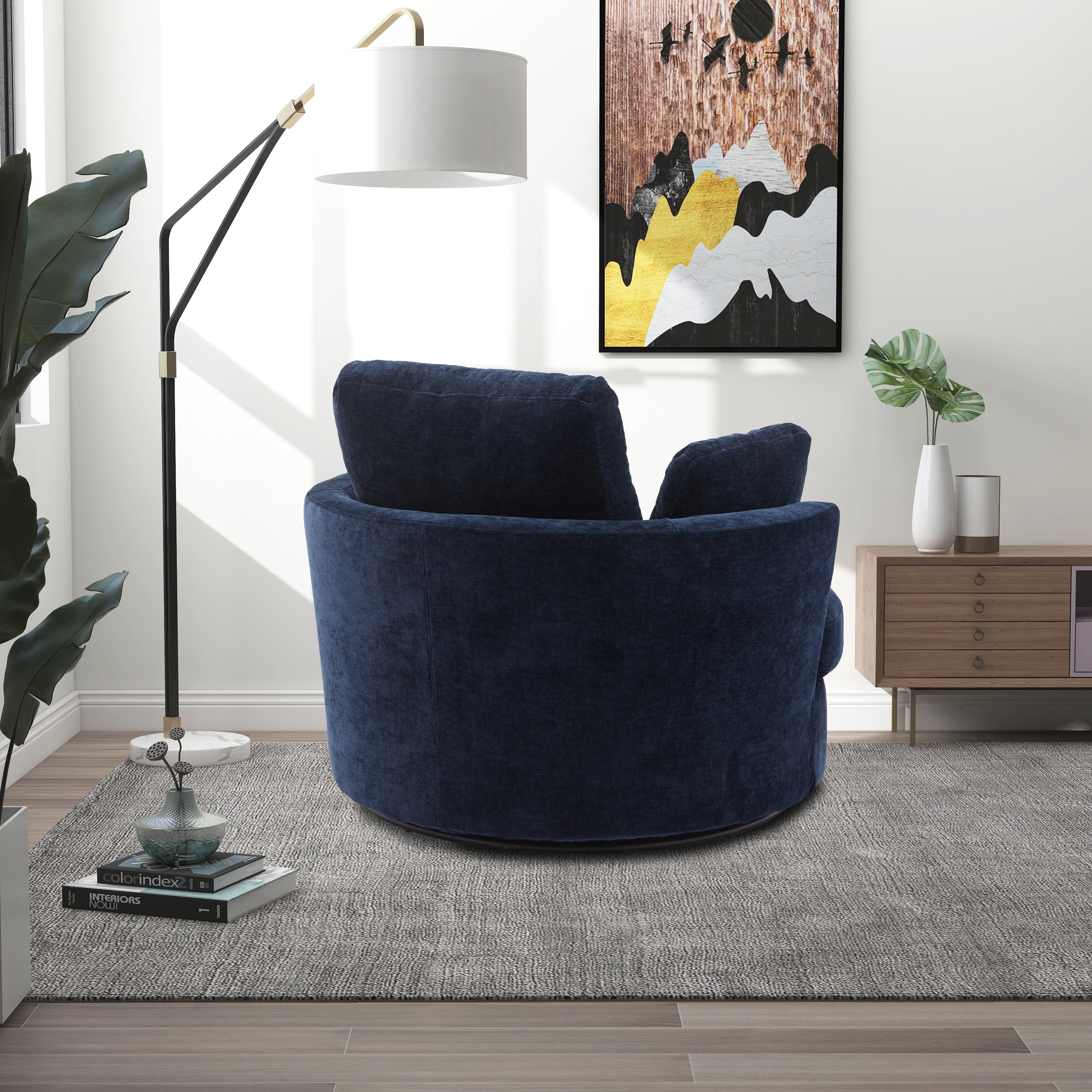 Swivel Accent Barrel Chair Swivel Round Sofa Navy - Walmart.com