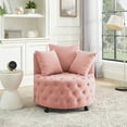 thumbnail image 1 of Swivel Accent Barrel Chair Velvet Upholstered Club Chair with Movable Wheels and 3 Pillows, Modern Oversized Round Lounge Single Sofa for Living Room Bedroom Hotel Office, Pink, 1 of 8
