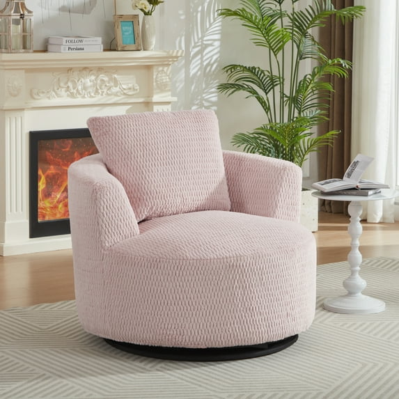 Swivel Accent Chair,360° Barrel Accent Chair,Modern Faux Fur Armchair for Living Room,Office,Apartment,Pink