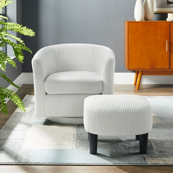 Swivel Accent Chair 360° Comfy Recliner Corduroy Arm Chair Single Sofa with Ottoman for Living Room Bedroom