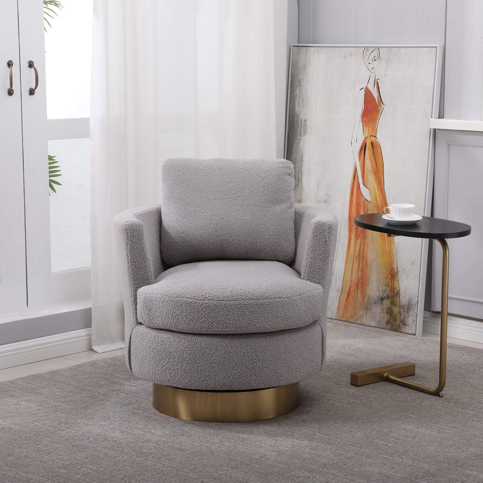 Swivel Accent Chair, 360 Degree Round Swivel Barrel Chair for Living