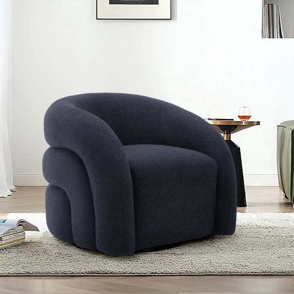 Swivel Accent Chair, 360-Degree Swivel Barrel Chair,Comfy Boucle Fabric Sofa Chair Reading Chair for Living Room,Navy Blue