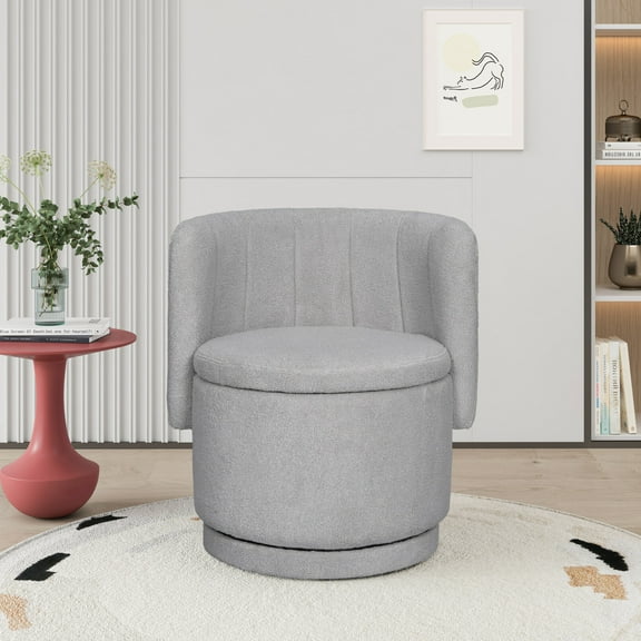 360 Degree Swivel Back Sofa Chair, Accent Chair Hidden Storage Space, Modern Small Round Swivel Chair, Single Sofa Chairs for Living Room, Bedroom, Gray