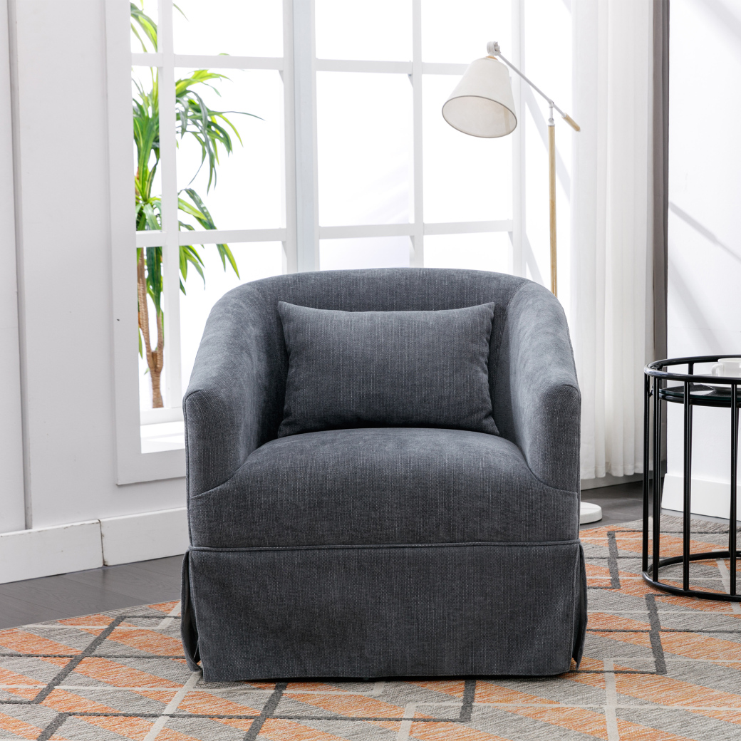 Swivel Accent Chair, 360-degree Swivel Barrel Chair with Pillow Cushion and Metal Base, Comfy ...