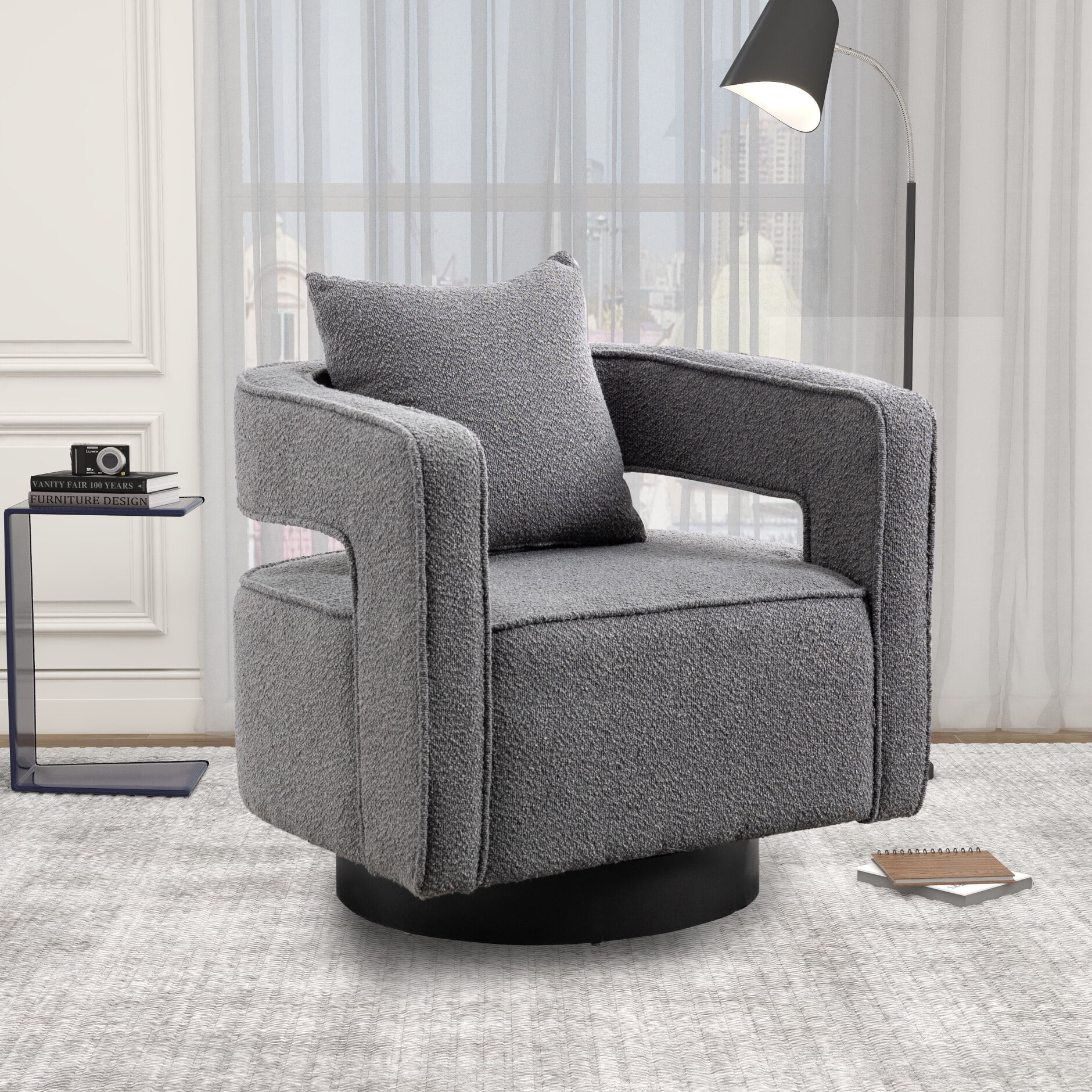 Swivel Accent Chair Armchair, 360° Swivel Living Room Chairs with Back and Armrest, Comfy Round ...