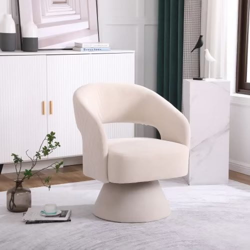 Swivel Barrel Chair, Accent Chair Armchair for Living Room, Comfy Round Swivel Chair, Modern 360 Degree Swivel Accent Single Sofa Chairs, for Living Room Bedroom Office Lounge, Beige