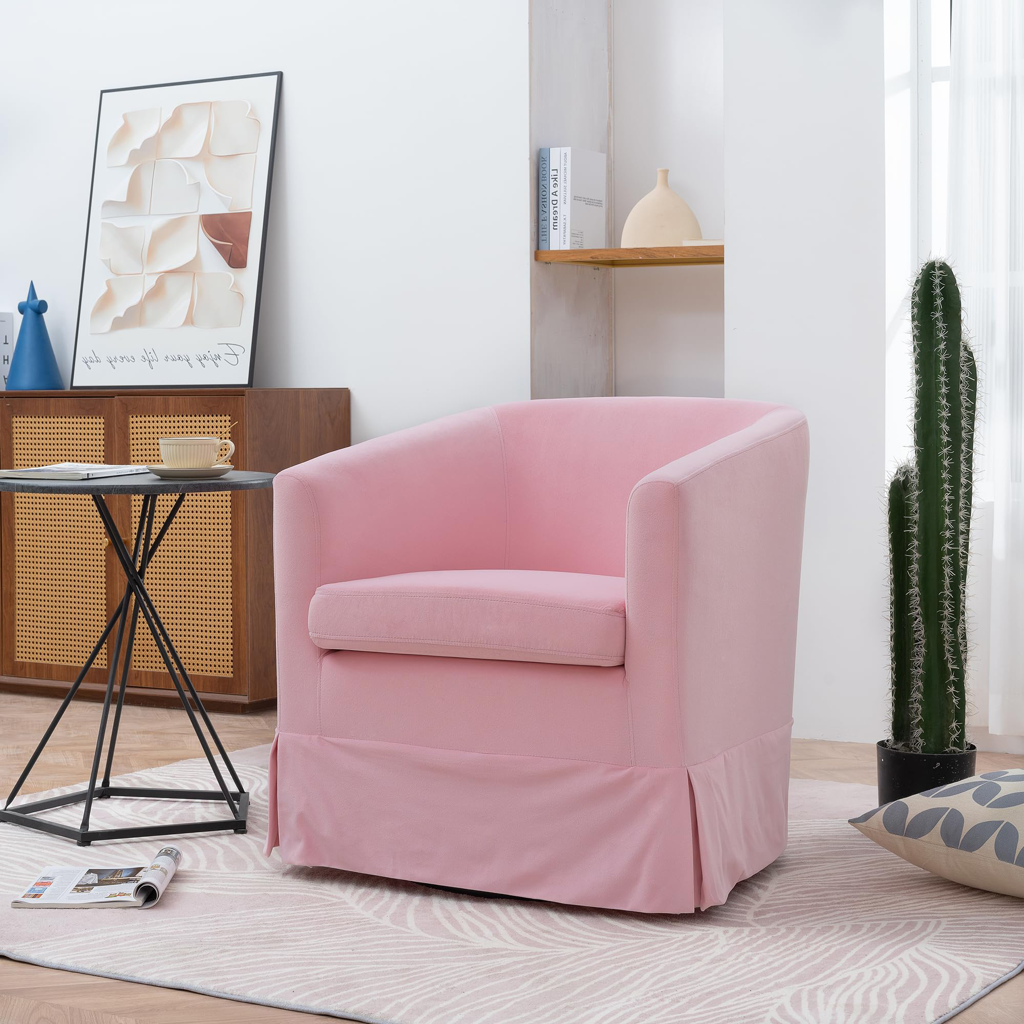 Swivel Accent Chair Armchair, Round Barrel Chairs in Performance Velvet