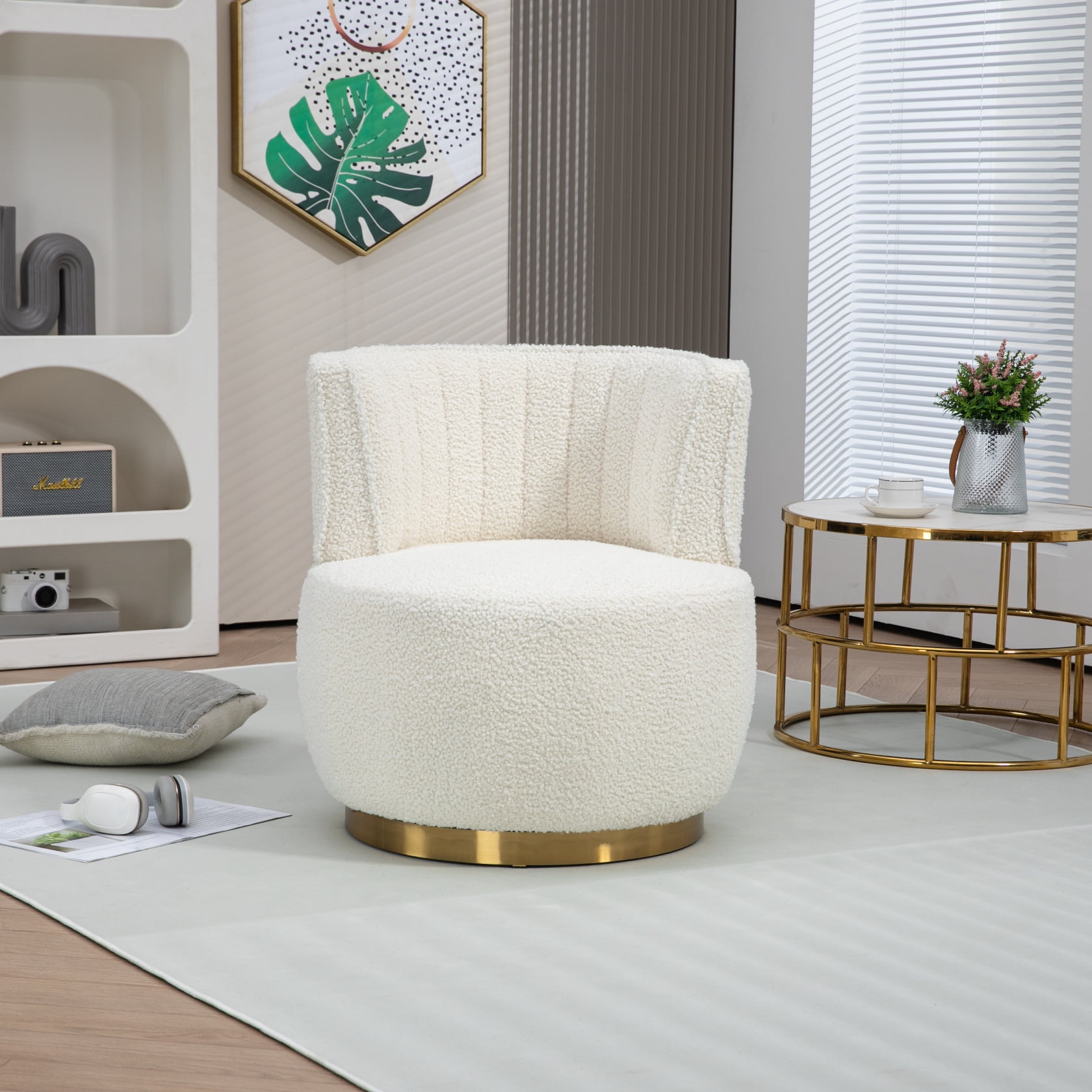 Swivel Accent Chair, Swivel Cuddle Barrel Chair with Metal Base ...