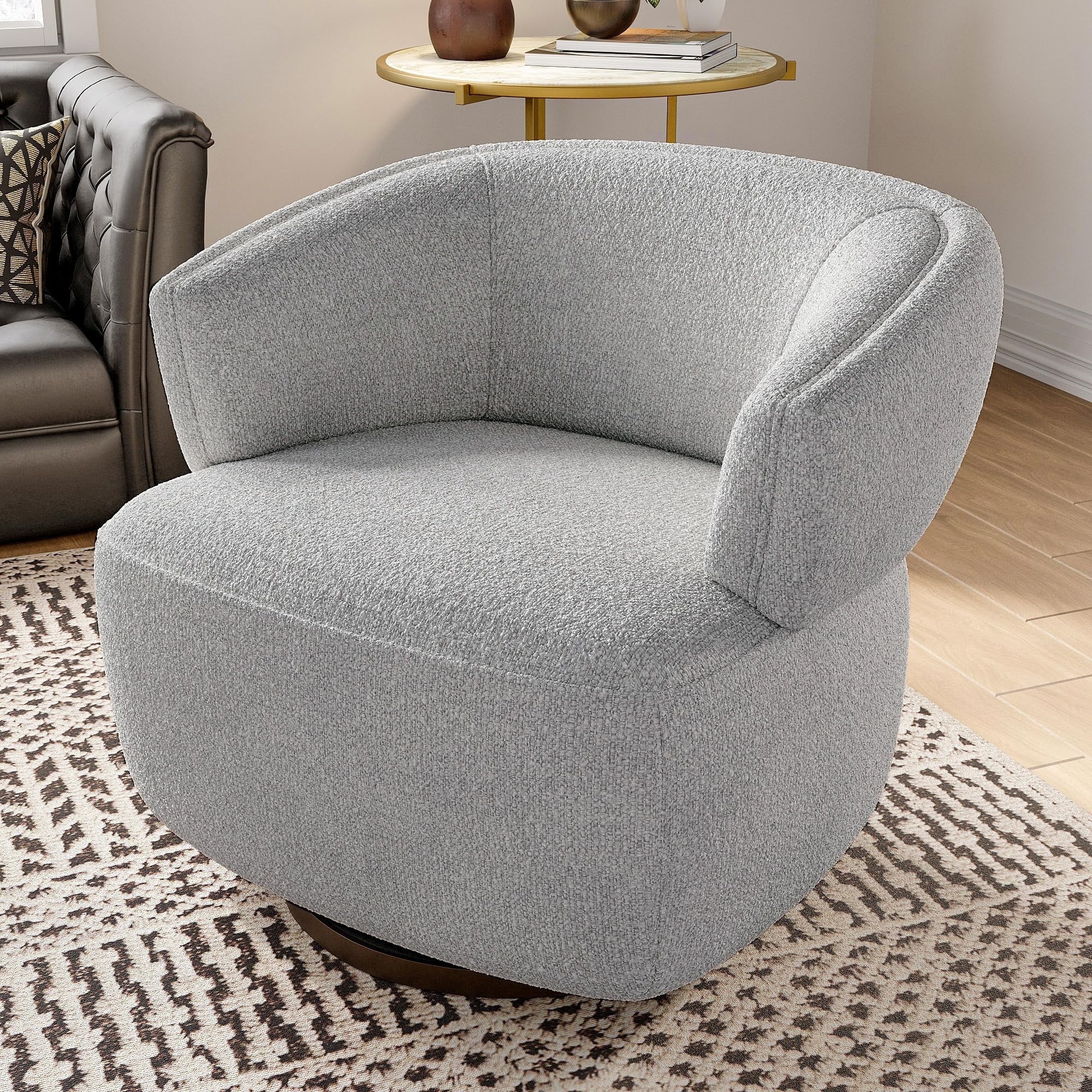 Superjoe Swivel Accent Chair, Fully Assembled Round Barrel Chairs, Oversized Upholstered ...