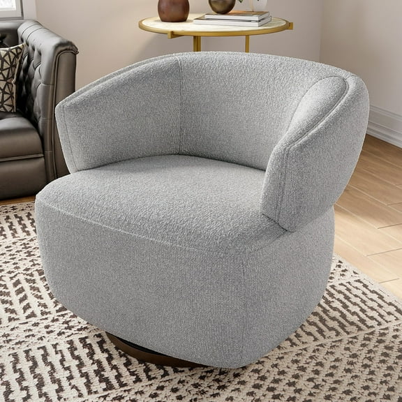 Superjoe Swivel Accent Chair, Fully Assembled Round Barrel Chairs, Oversized Upholstered Armchair with 360-Degree Base, Modern Club Chair for Living Room, Bedroom, Office, Grey