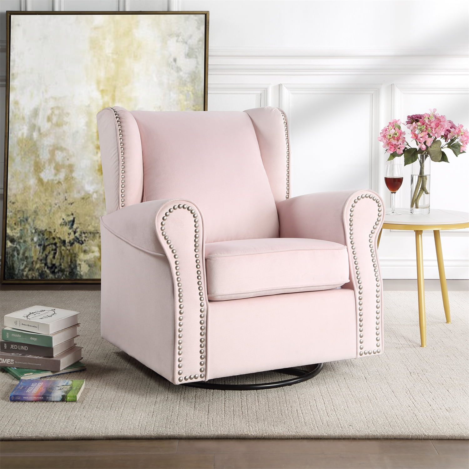 Living Room Blush Pink Glider EROMMY Rocking Chair Indoor, Glider