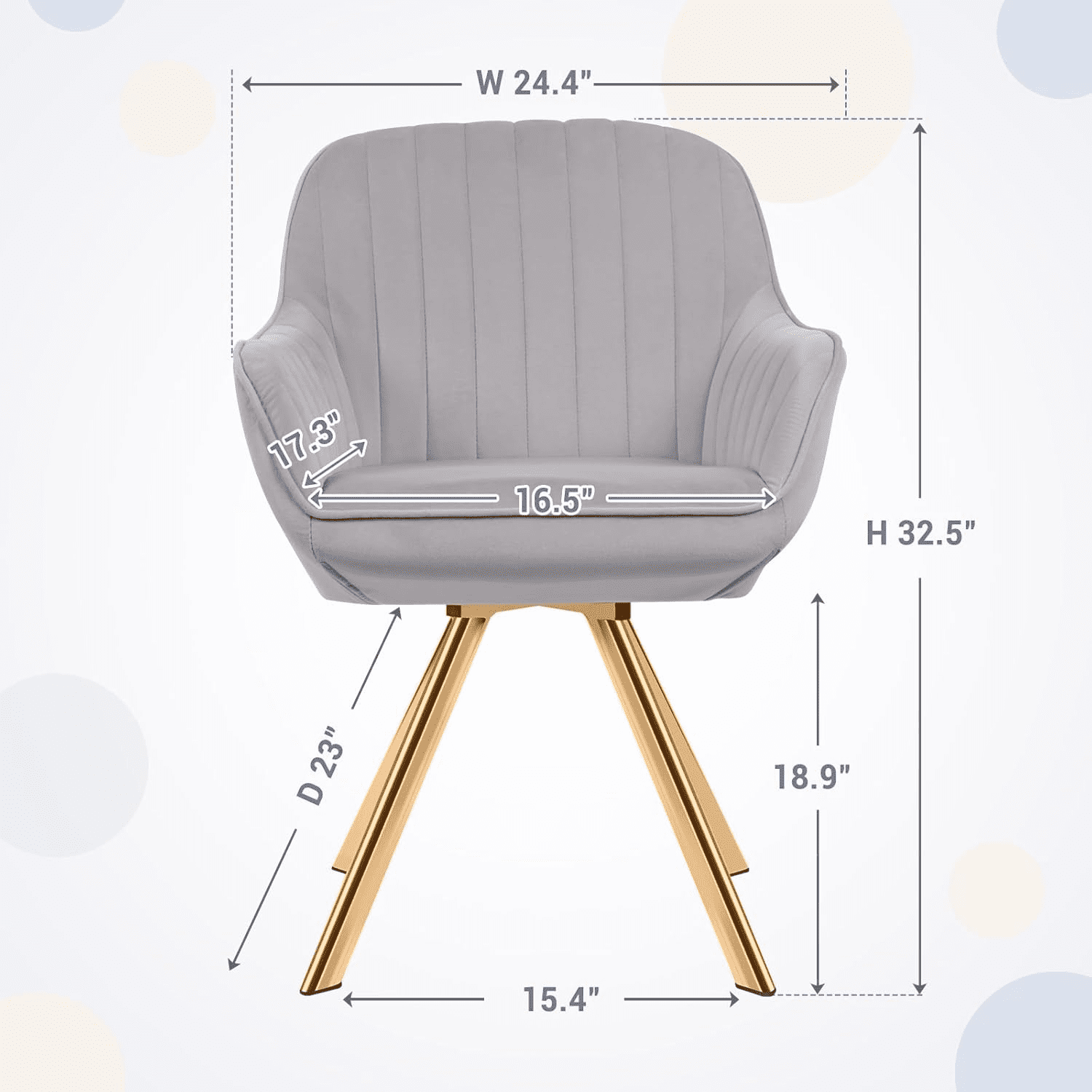 Swivel Accent Chair with Gold Legs Mid Century Modern Makeup Vanity Chair No Wheels Upholstered ...