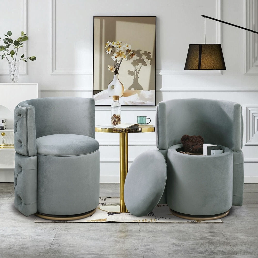 Swivel Accent Chair Linen Fabric Vanity Storage Stool Bedroom Chair ...