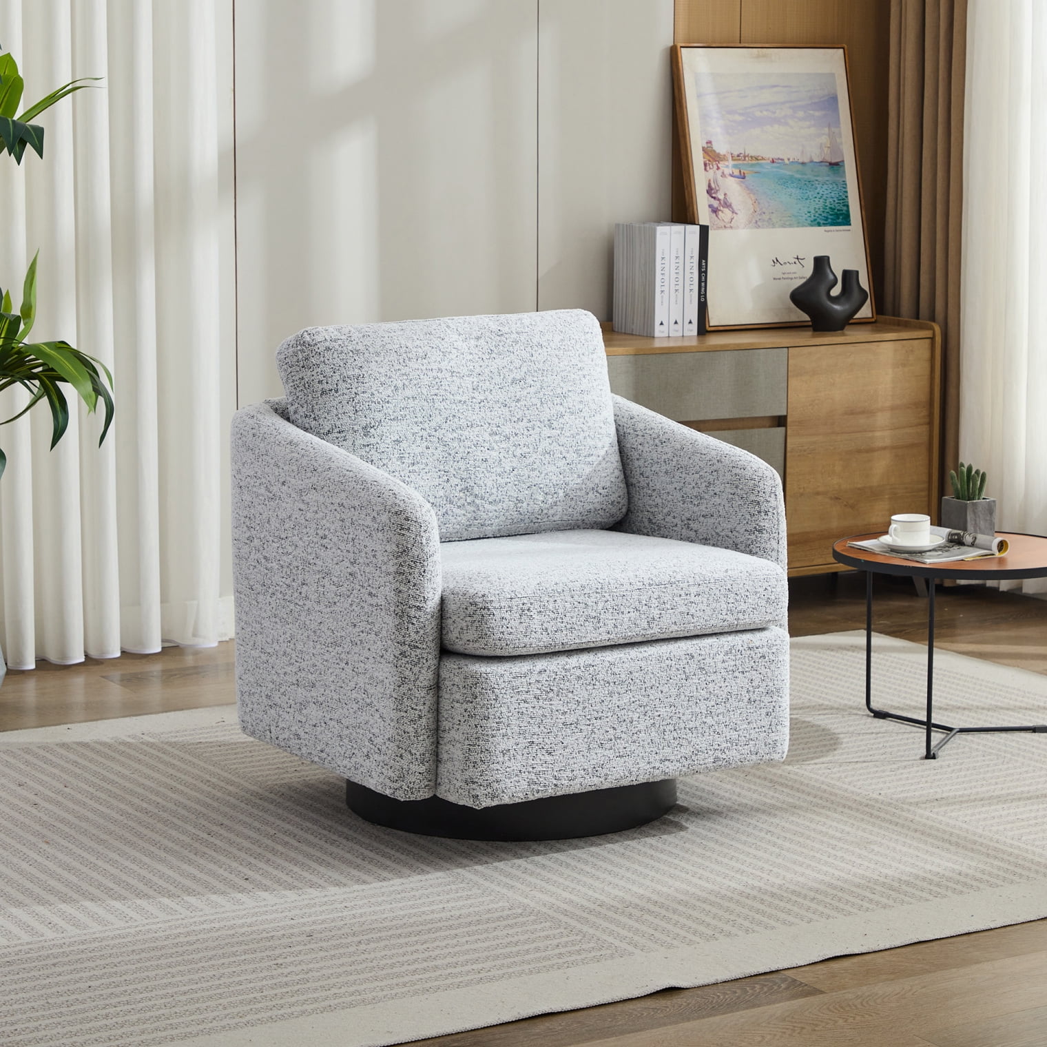 Swivel Accent Chair for Living Room, Chenille Swivel Chair with Metal ...
