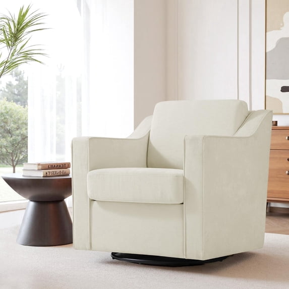 Swivel Accent Chair for Living Room, Modern Upholstered Barrel Arm Chair with Plump Back Pillow, Comfy Club Sofa Reading Chair for Adults (Chenille Beige, Set of 1)