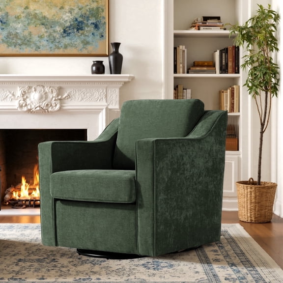 Swivel Accent Chair for Living Room, Modern Upholstered Barrel Arm Chair with Plump Back Pillow, Comfy Club Sofa Reading Chair for Adults (Chenille Green, Set of 1)