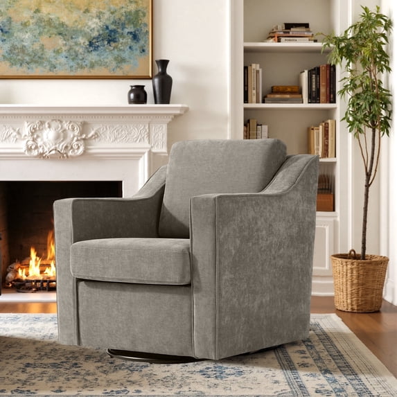 Swivel Accent Chair for Living Room, Modern Upholstered Barrel Arm Chair with Plump Back Pillow, Comfy Club Sofa Reading Chair for Adults (Chenille Sand, Set of 1)