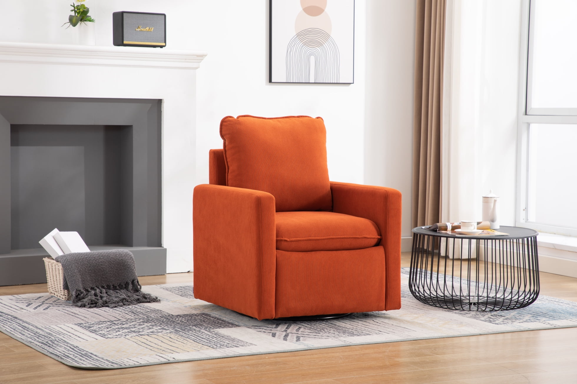 Swivel Accent Chair Modern 360 Swivel Barrel Chair Leisure Chair Accent Round Barrel Chair Reading Chair Round Bucket Arm Chair with Comfy Tufted Back Single Sofa Chair for Living Room Bedroom Orange ...