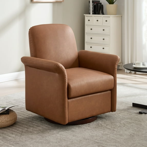 Swivel Accent Chair Modern Barrel Armchair with Wood Base for Bedroom Reading Waiting Living Room
