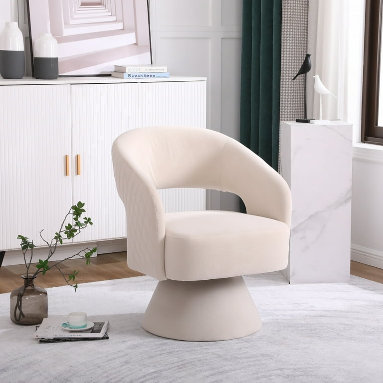 Swivel Accent Chair Modern Round Barrel Armchair with High Backrest Comfy Velvet Fabric Single Sofa Chair with Wooden Frame for Bedroom Living Room