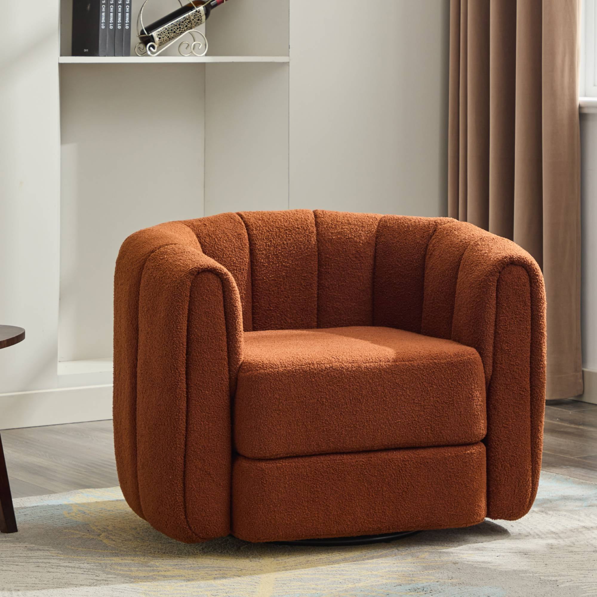 Swivel Accent Chair Modern Round Barrel Chair Comfy&nbsp;Velvet Reading sofa chair Armchair For Living Room, Brown