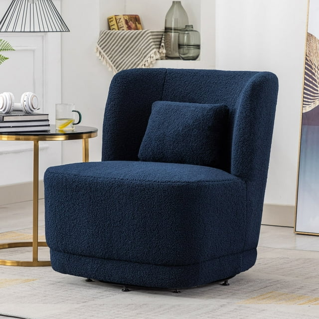 Swivel Accent Chair, Modern Teddy Fabric Upholstered 360° Swivel Barrel Chair Leisure Chair, Comfy Single Sofa Chair with Pillow, Reading Chair for Living Room Bedroom Office Lounge, Blue
