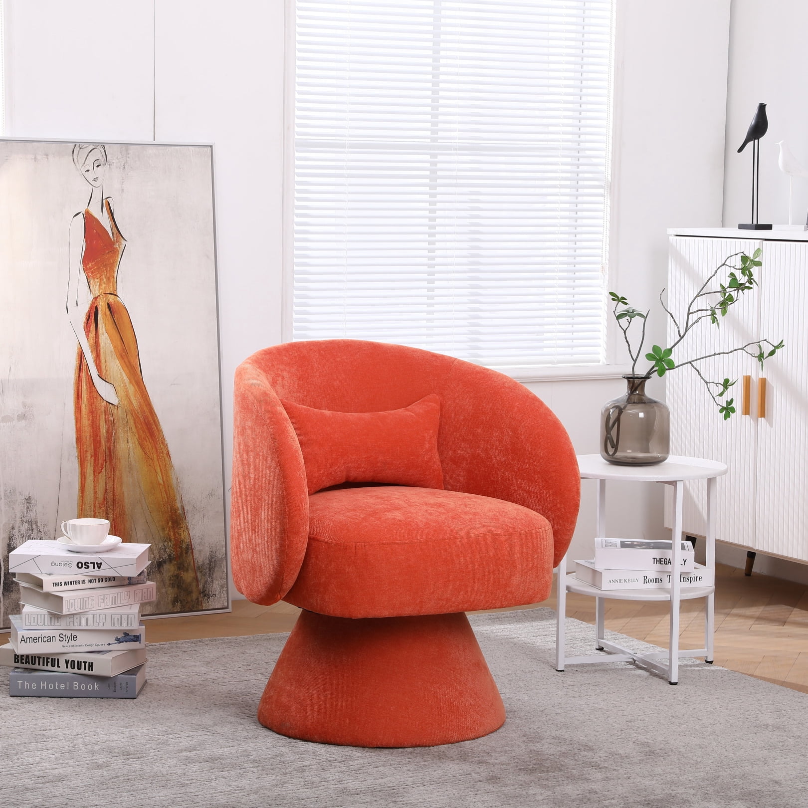 Swivel Accent Chair, Modern Upholstered Accent Barrel Chair Armchair ...